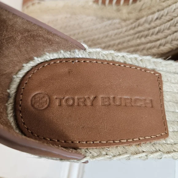 Tory Burch Selby 105 Wedge Espadrille Sandals 6.5 Leather Platform Logo Buckle - Picture 10 of 14